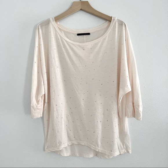 Velvet Tops - Velvet Brand Pink Rhinestone Loose Shirt